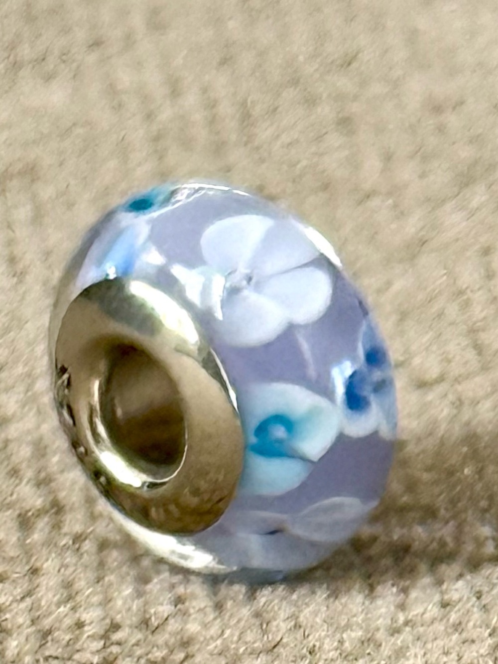Blue and Lavender Floral Glass Charm fit Pandora bracelets